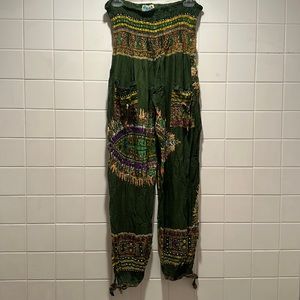 Aqua Coco Sexy Beach Jeanie Pants Green & Yellow Gauze Size S/M Heavily Beaded